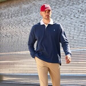 Chubbies Rugby Shirt Men's Size Small Blue Long-Sleeve With White Collar NEW